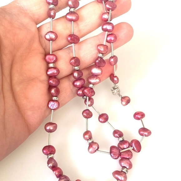 925 Necklace Dyed Pink Fresh Water Pearls - Picture 2 of 9